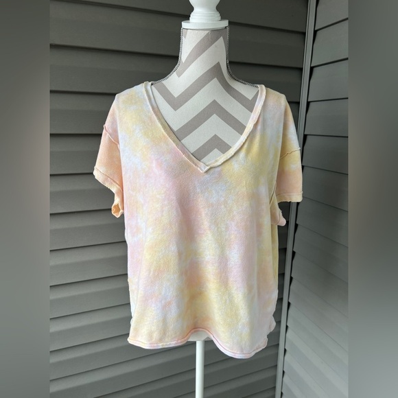 Free People Womens All Mine Top Relaxed Berry Orange Tie Dye Sz XS - Picture 1 of 6